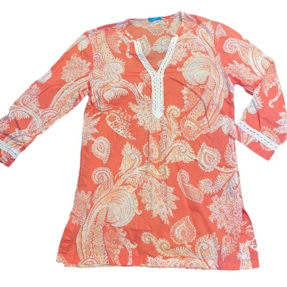 J. McLaughlin Orange Paisley Tunic Detailed Trim Size XS - Picture 1 of 8